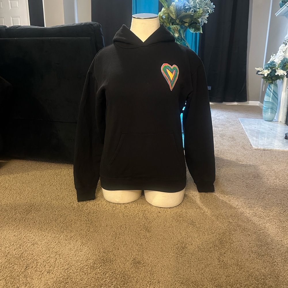 Black Hoodie with Multicolor Heart Patch - Picture 3 of 8